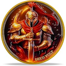 Knights Templar Challenge CoinDeus Vult Medieval Crusader Warrior Token Red Cross Shield w/Latin Motto Christian Gift for History, Faith, Warrior Enthusiasts