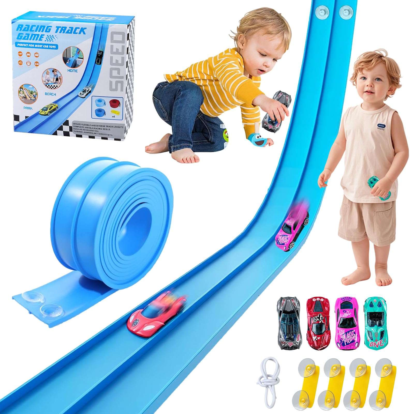 4.5M Flexible Speed Track for Toy Cars - DIY Racetrack with 4 Diecast Cars, Car Track Compatible with Most 1/64 Scale, Portable Gift for Kids 3 4 5 6 7 8 Years Old — image 1