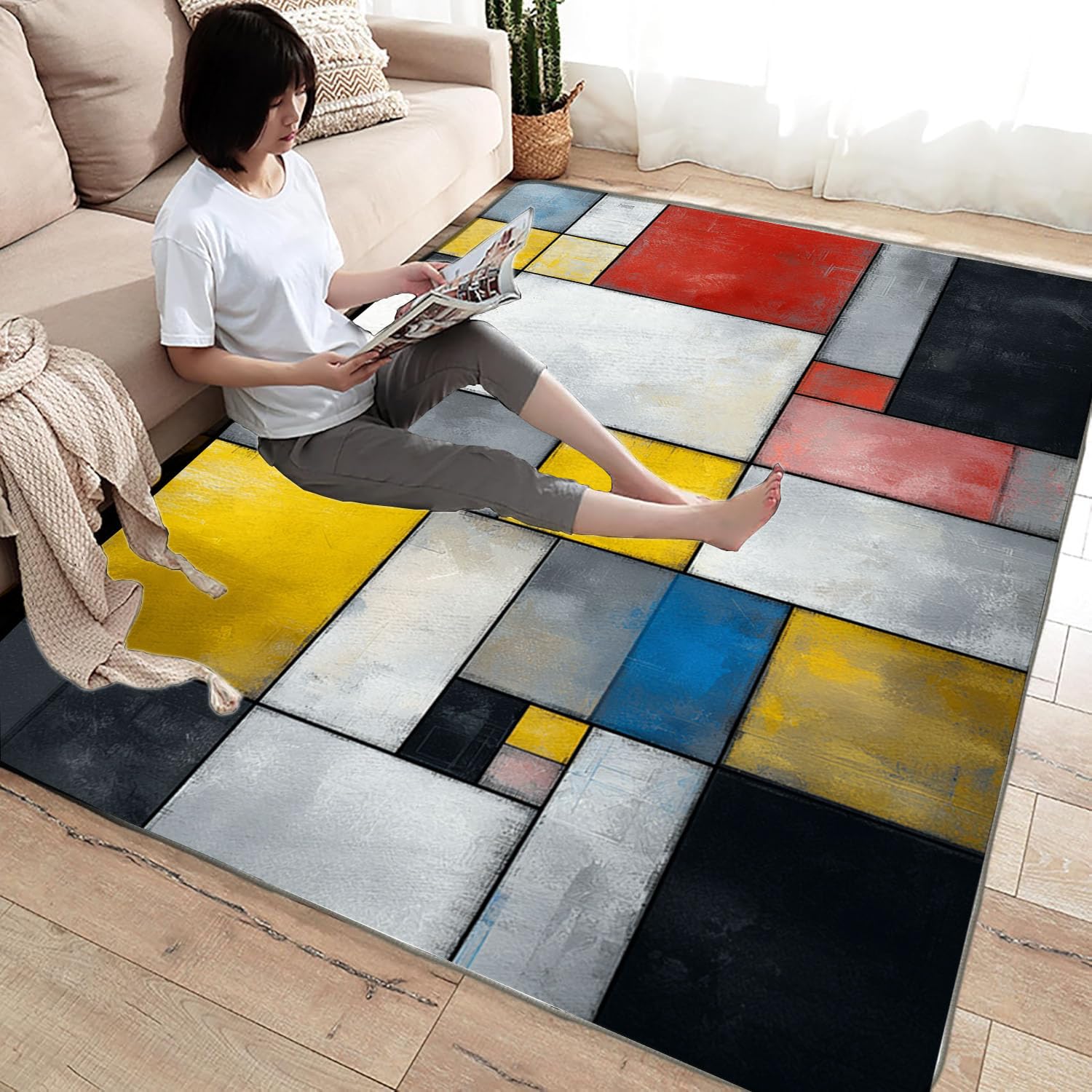 Kolorowy drukowany dywan do salonu mozaika kolorowe klocki do łazienki, kuchni (wielokolorowy)-150x180cm