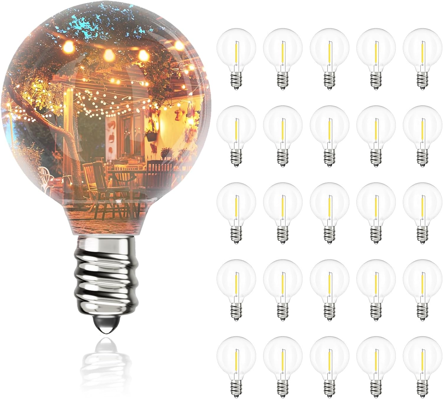Svater G40 LED Replacement Bulbs for Outdoor String Lights, 25 Pack Dimmable Shatterproof Globe Bulbs, E12/C7 Screw Base Edison Light Bulbs for Indoor Outdoor Patio Decor, Warm White 2700K