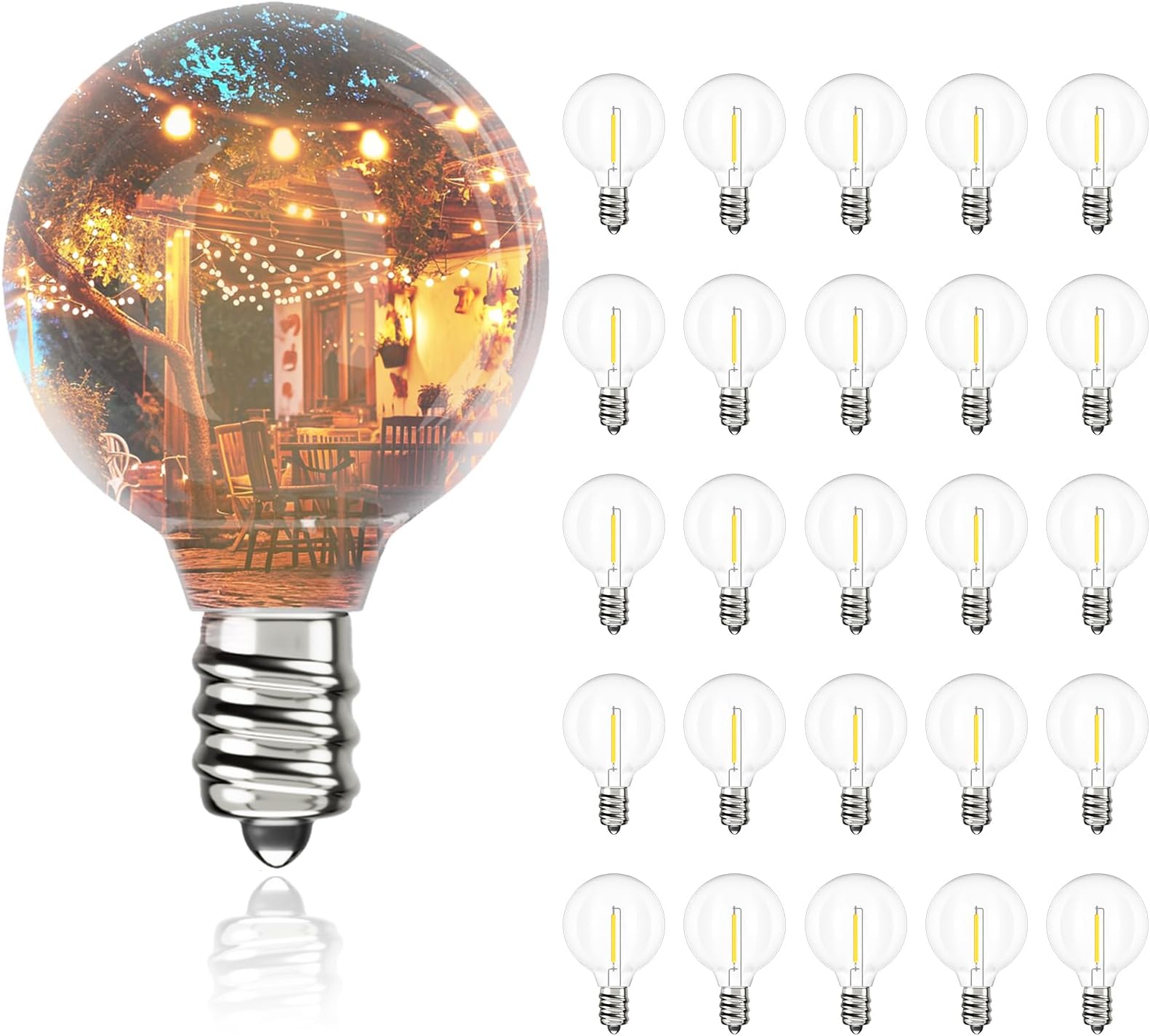 Svater G40 LED Replacement Bulbs for Outdoor String Lights, 25 Pack Dimmable Shatterproof Globe Bulbs, E12/C7 Screw Base Edison Light Bulbs for Indoor Outdoor Patio Decor, Warm White 2700K