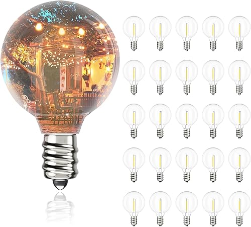 Svater Bombillas LED G40 de repuesto para tira de luces al aire libre, paquete de 25 bombillas regulables inastillables, bombillas Edison con base