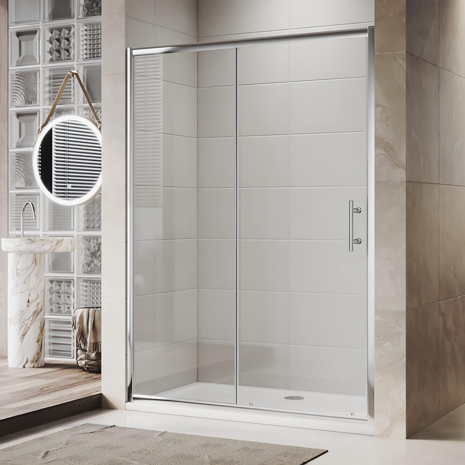ELEGANT 1400mm Sliding Shower Screen Panel 8mm Premium Safety Easy Clean Glass for Bath Shower Enclosure Cubicle Door