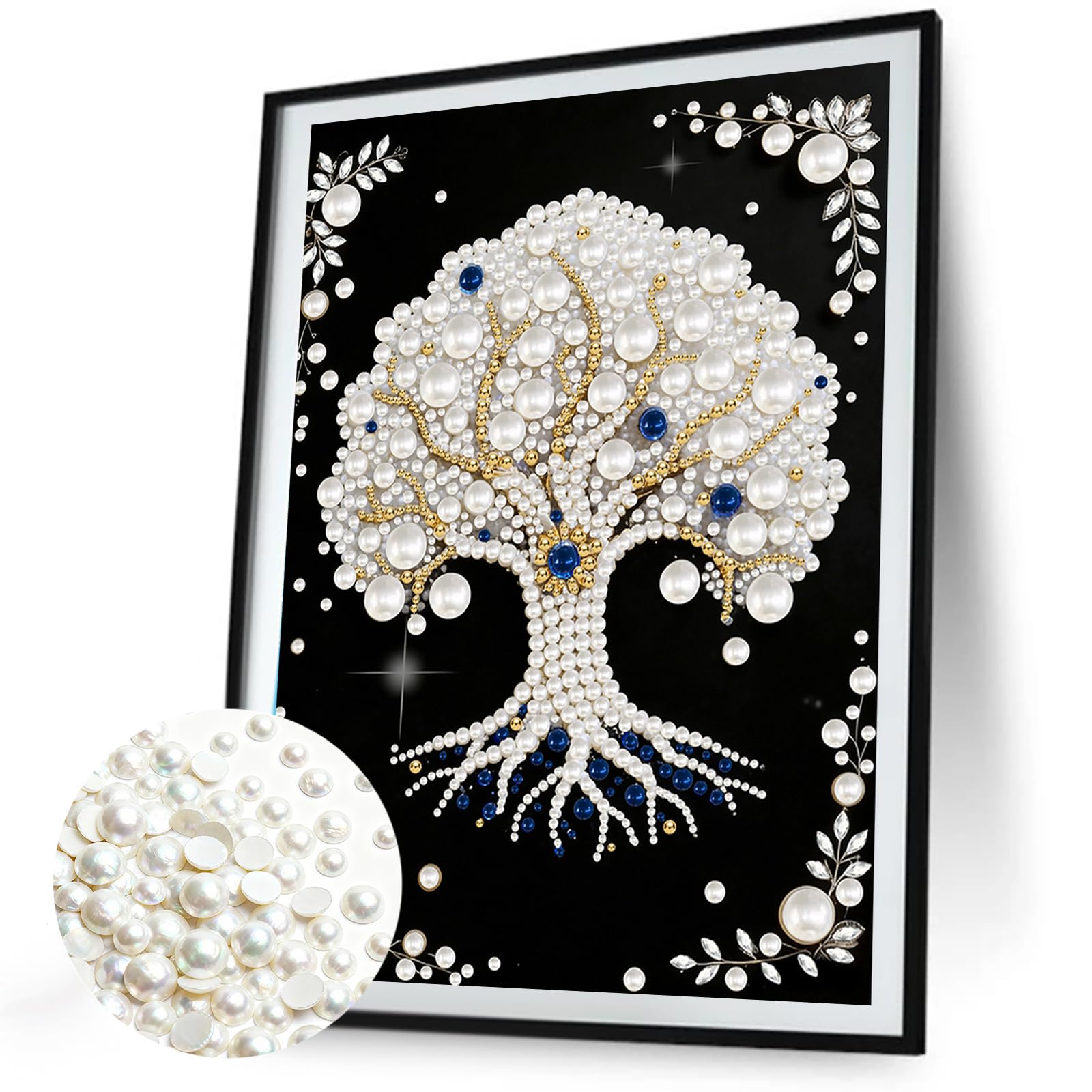 DIY Pearl Painting Kit with Wooden Frame, 3D Plastic Pearl Gemstone Ocean Art Craft for Adults Beginners, Diamond Art Kits for Adults, Home Wall Decor Ready Gift for Women(Tree)(30 * 40cm)