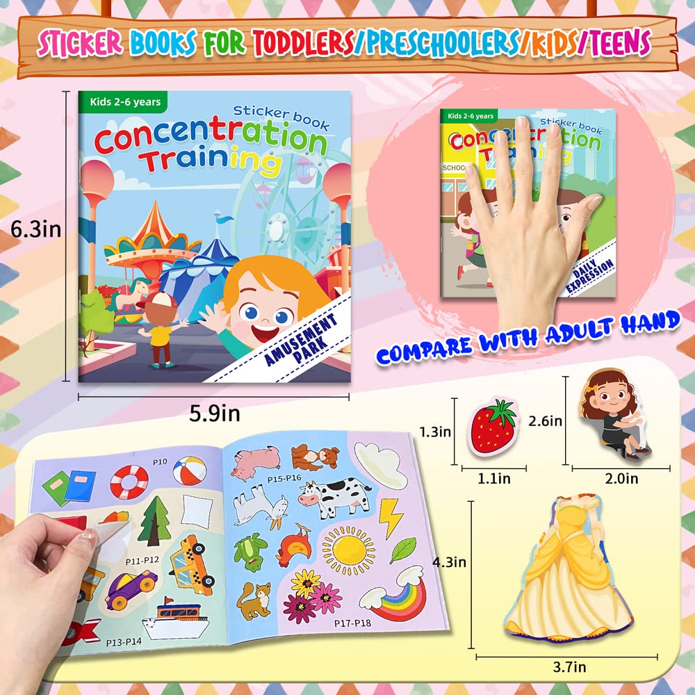 Felly Lot de 20 Livres D'autocollants Réutilisables pour Enfant, Montessori 2-6 Ans Jouet, Quiet Book, Jeux Educatif Enfant 2 3 4 5 6 Ans, Busy Book Livre Bebe