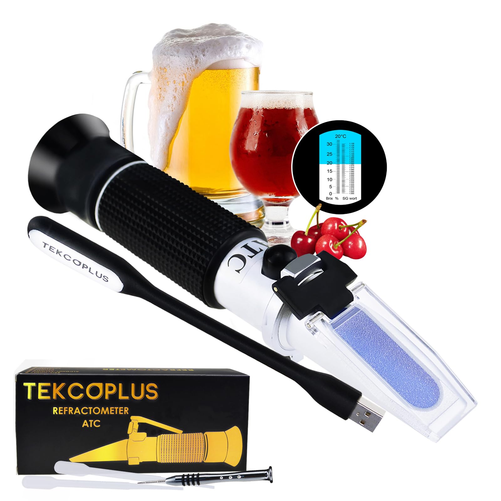 TEKCOPLUS Brix Bierwürze & Weinrefraktometer ATC Doppelskala SG WORT für die Weinherstellung