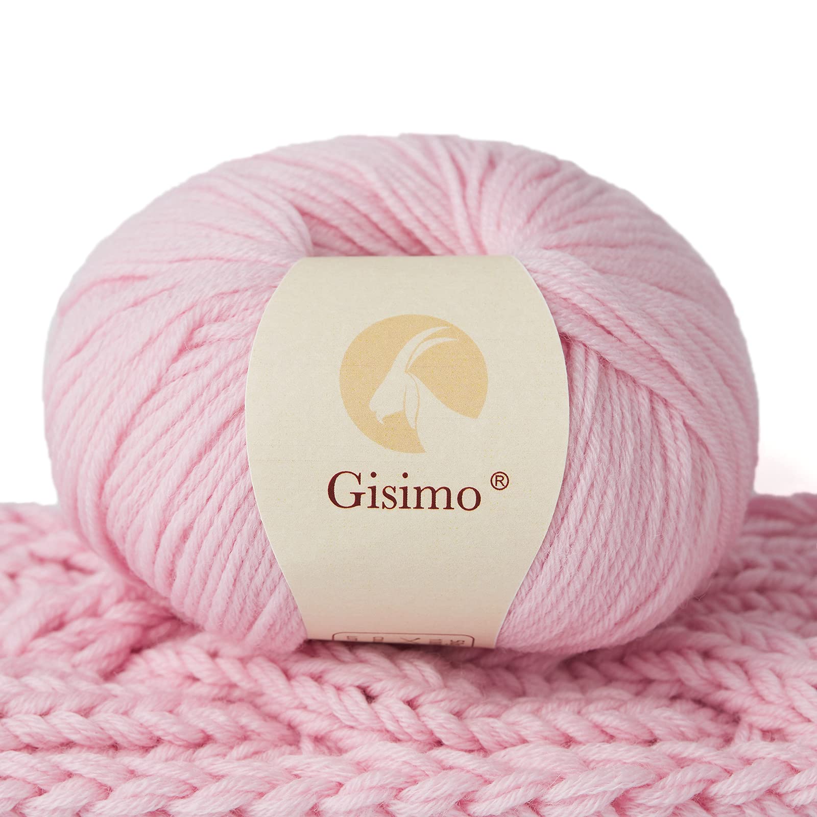 Gisimo 100% Merino Wool Yarn, 6-Ply Luxurious and Soft Yarn for Hand Knitting & Crocheting, 1.76 OZ/50g, 127 yds/116 Meters (Pink, 1 Ball)