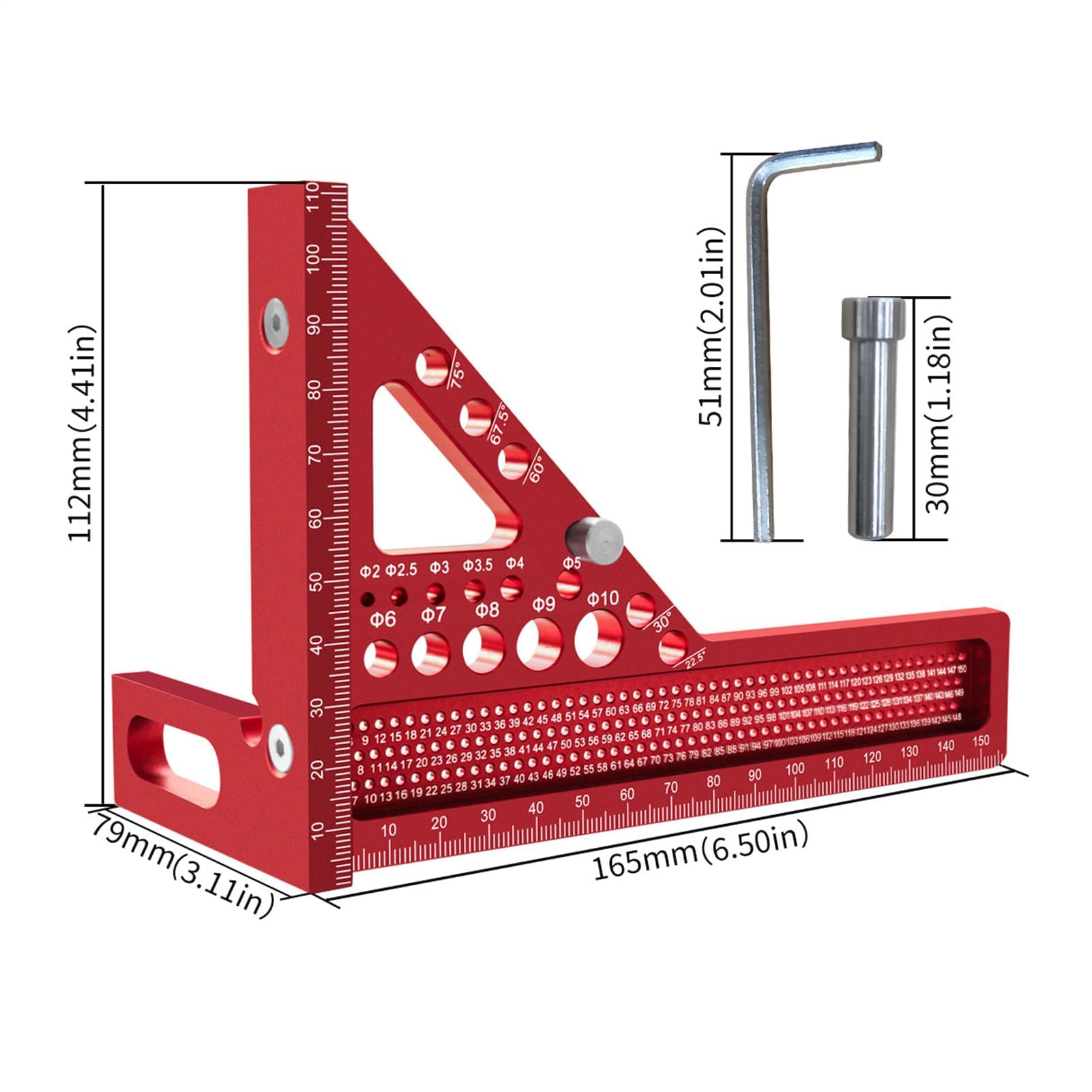 MRKU Righello Triangolare per la Lavorazione del Legno, Squadra di misurazione 3D in Alluminio, goniometro per Utensili