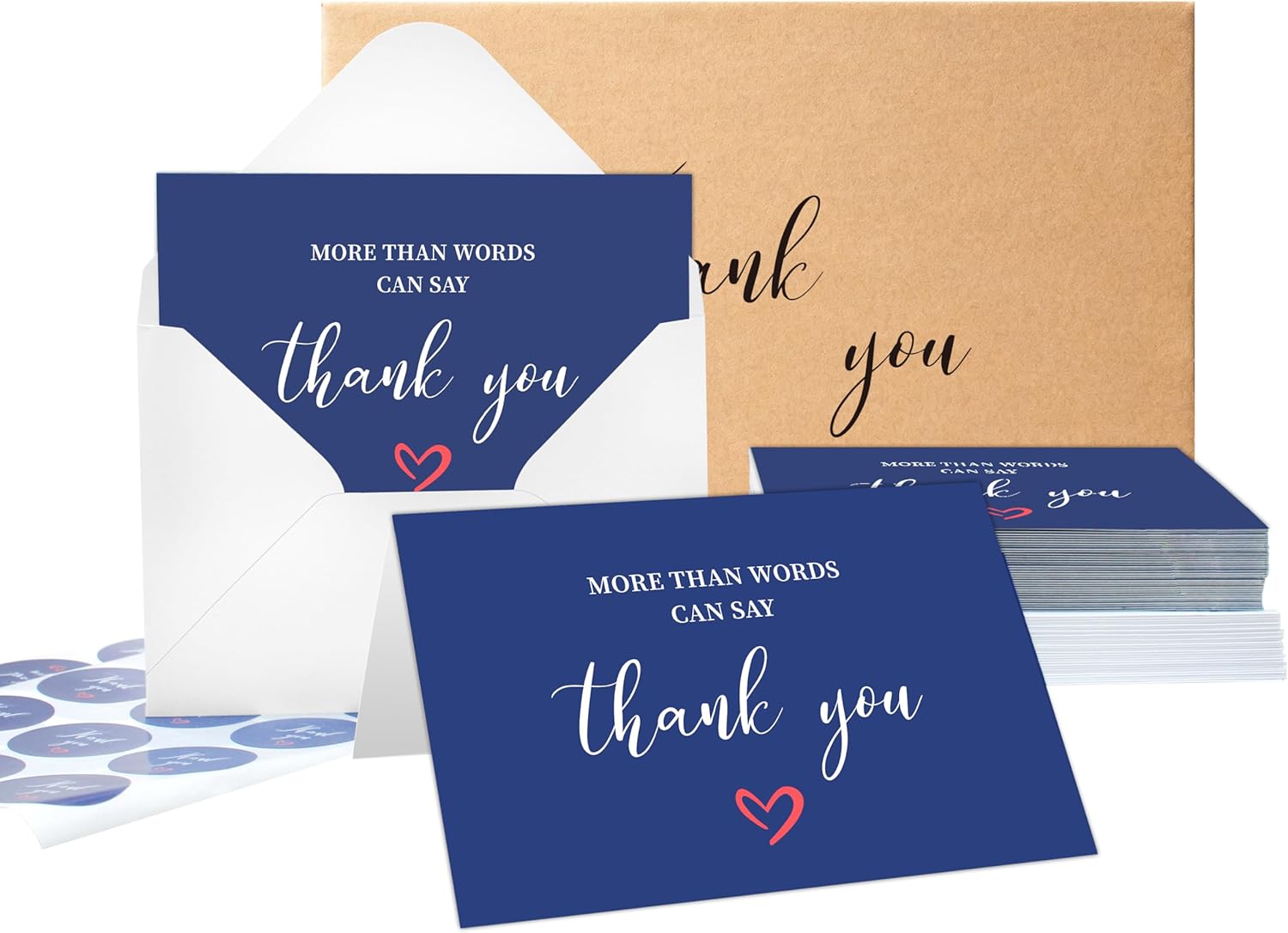 GOLDPEI 30-pack Thank You Cards Bulk with Envelopes and Matching Stickers, 4x5.8 Inches, Blank Thank You Notes for Baby & Bridal Shower, Weddings, Business & Graduations, Blue