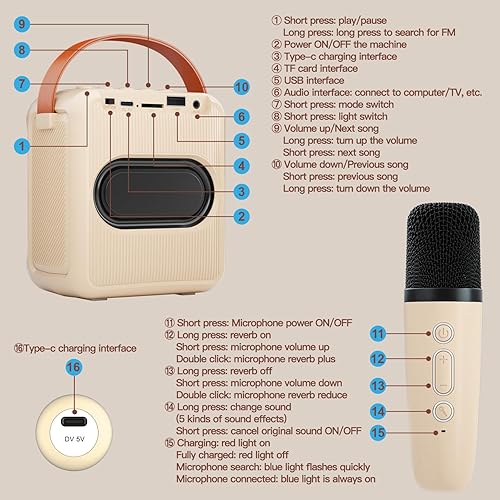 Miniatura 8 de SEATANK Mini máquina de karaoke para niños, juguetes para niñas, altavoz portátil de karaoke Bluetooth con 2 micrófonos inalámbricos, regalo de