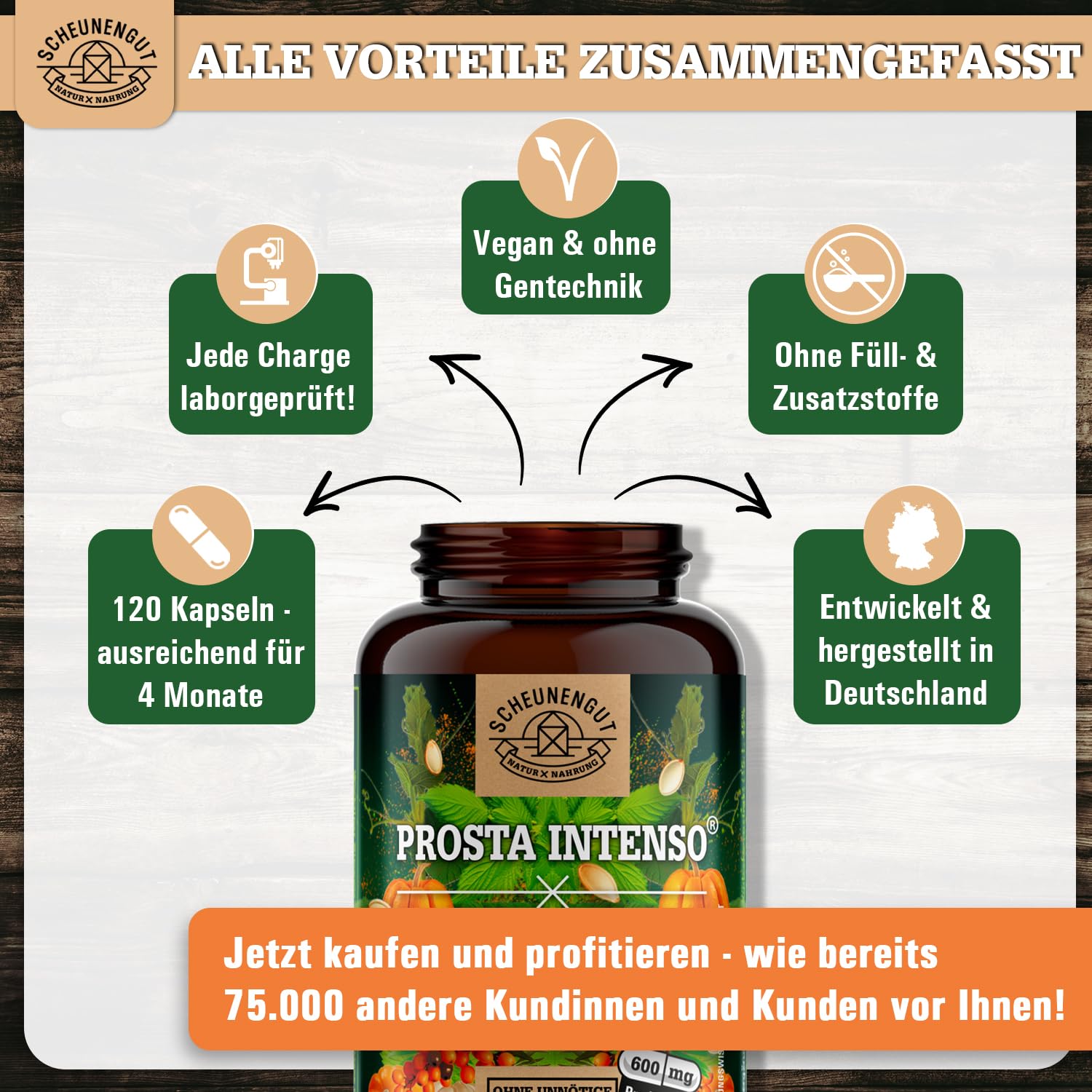 PROSTA INTENSO® Prostata Kapseln -WICHTIG: Markenkomplex mit Sägepalmenextrakt, Brennnesselwurzel, Kürbiskern, Zink, Selen DE SCHEUNENGUT®