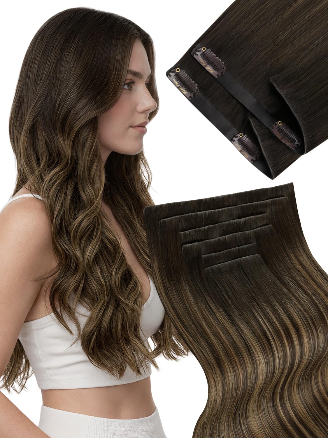 Fshine Clip Extensiones Humano 22 Pulgadas 55CM 120g Extensiones de Pelo Rubio Blanco Remy Hair Clip in Extensiones 7 Piezas Color 60 Extensiones de Cabello Natural Color 60 — view 30