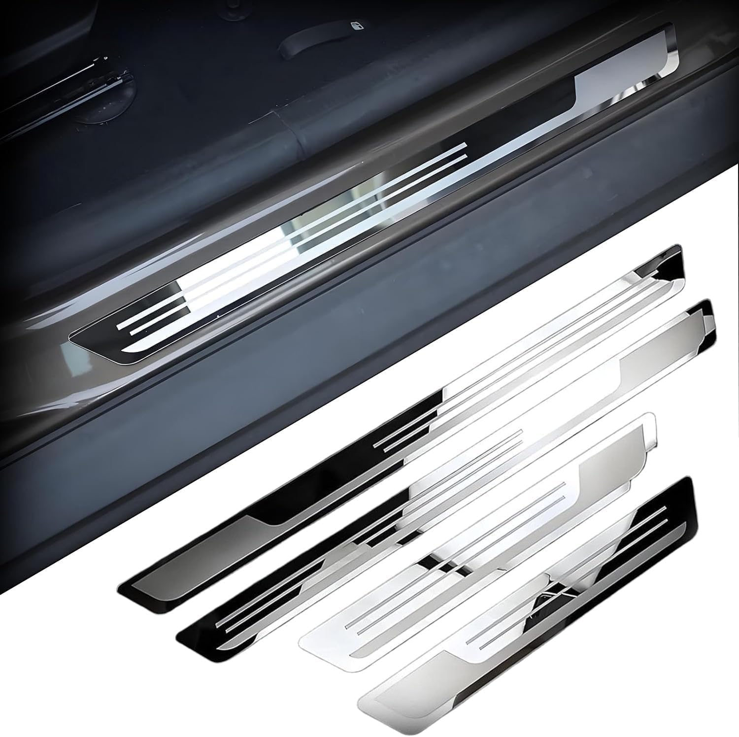 4 Pcs Car Door Sill Step Protectors for GMC Sierra 2500HD/3500HD Crew Cab 2020-2025, Automotive Entry Guards Anti-Scratch Doorway Scuff Plate Stainless Steel