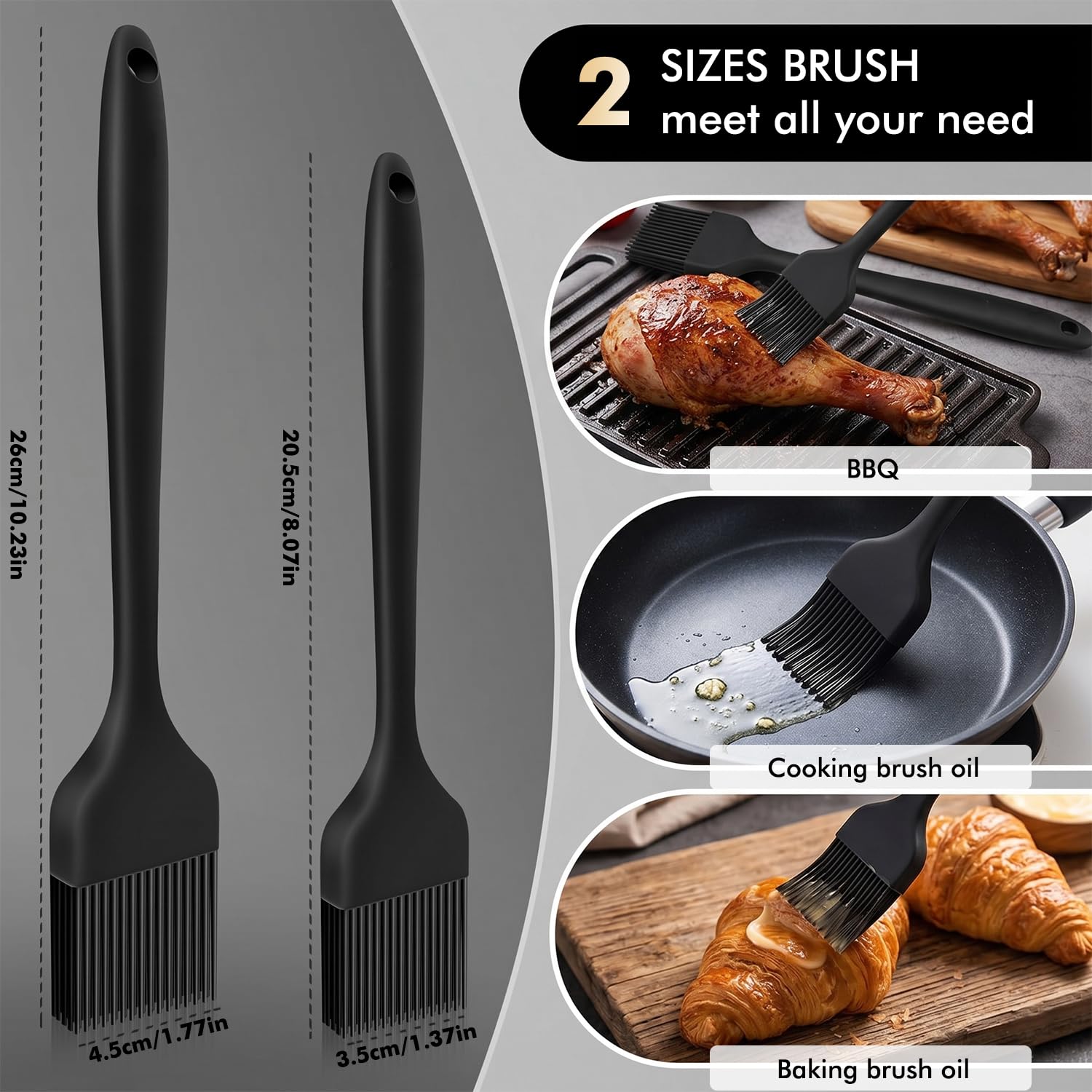 LINKWAY Set di 2 pennelli da cucina in silicone, senza BPA e resistenti al calore, per cuocere, grigliare e marinare (grandi e piccoli)