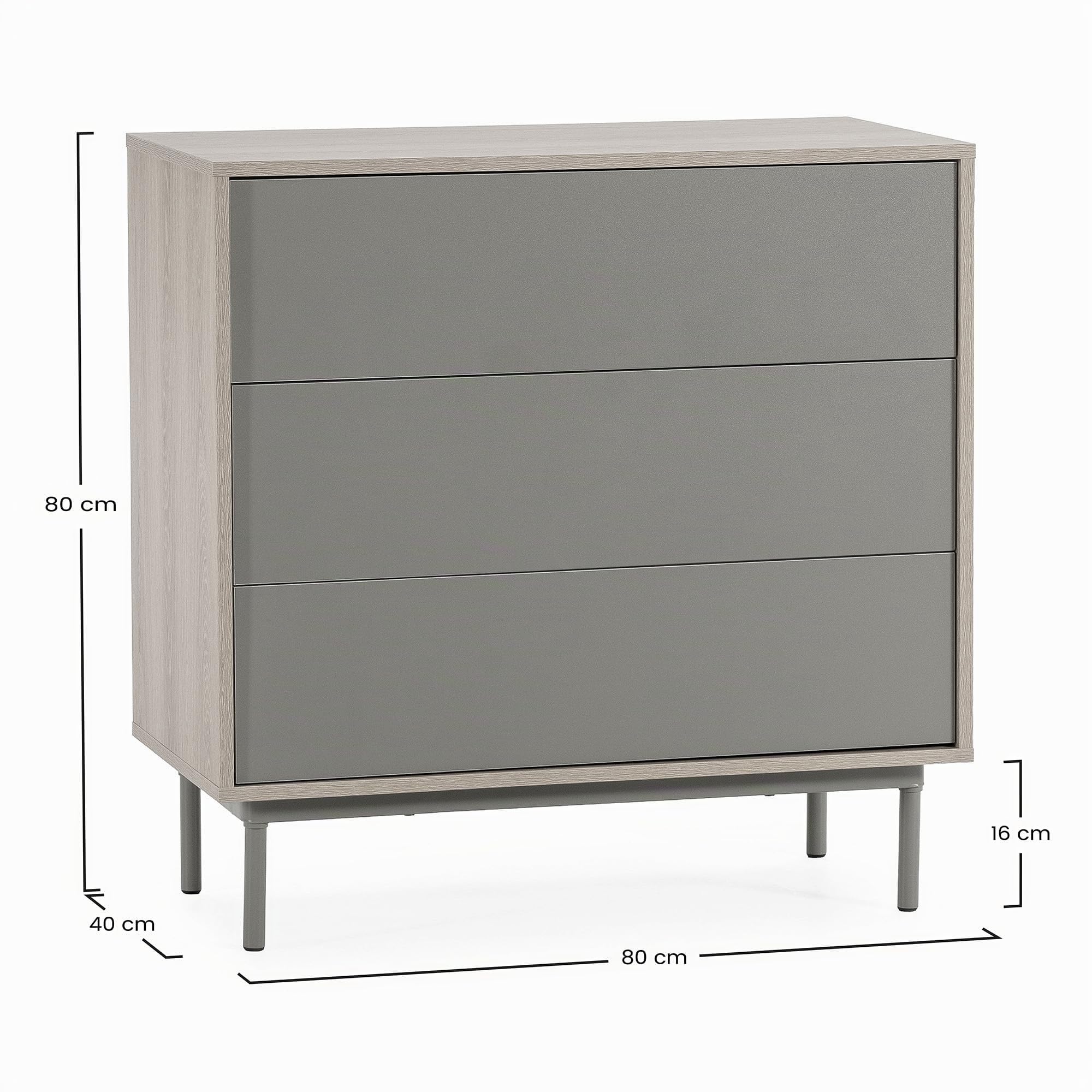 HOMN LIVING Cómoda de Noche Cuzco 3 cajones Color Roble/Verde, 80 cm (Ancho) 40 cm (Profundo) 80 cm (Altura)