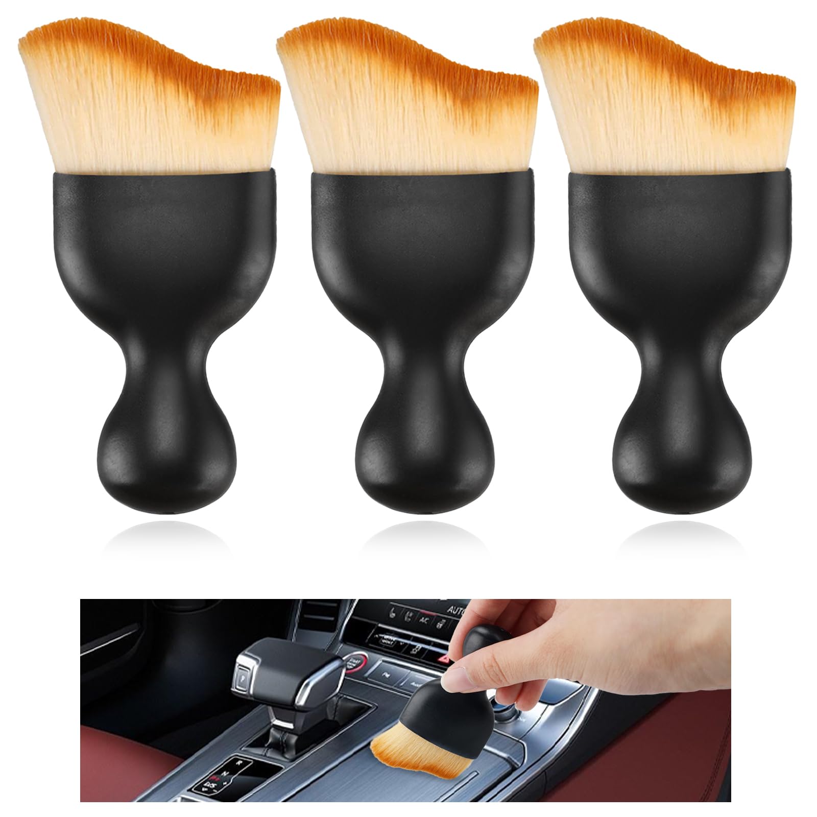 Ezvezs Yellow 3Pcs Car Interior Cleaning Brush,Car Detailing Brushes,Cars Interior Cleaning Brushes With Soft Bristles,Scratch-Free Dust Sweeping Brush,Auto Dash Duster,Detailing Clean Tool For Cars Panels Dusting