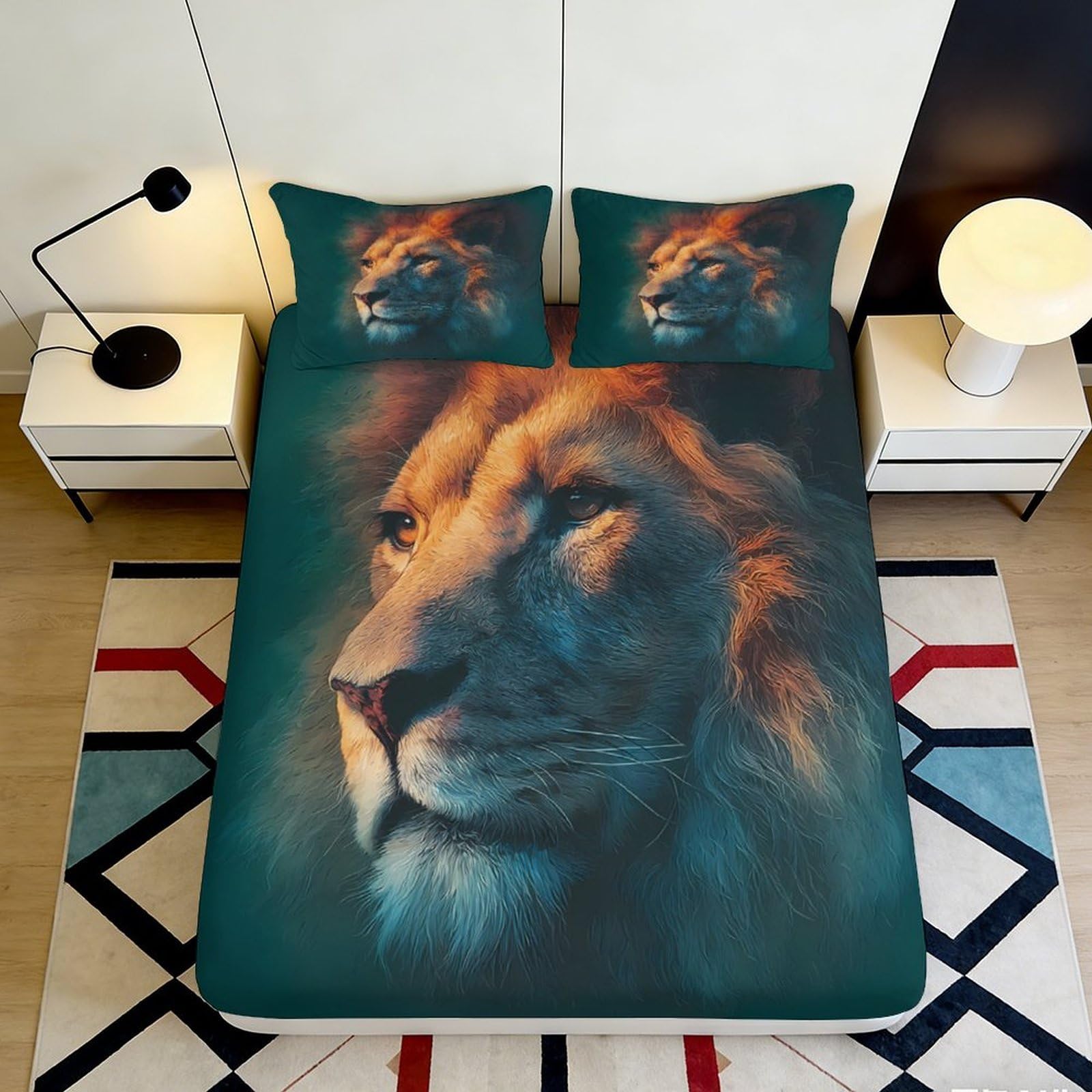 Jqzkxnhpbr Style-7 3D Printed Lion King Fitted Sheet Microfiber Soft Bed Cover Wild Animal Mattress Cover For Bedroom Decor Protection 90X200x25cm