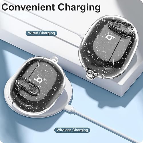 Miniatura 4 de Olytop Funda transparente para Beats Studio BudsBuds + funda 20212023, piel protectora transparente con purpurina suave con kit limpiador y llavero