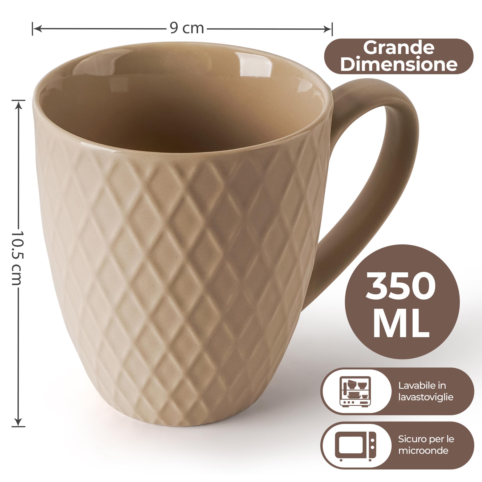 MIAMIO Palmanova Set di tazze da caffè in ceramica 400 ml Beige