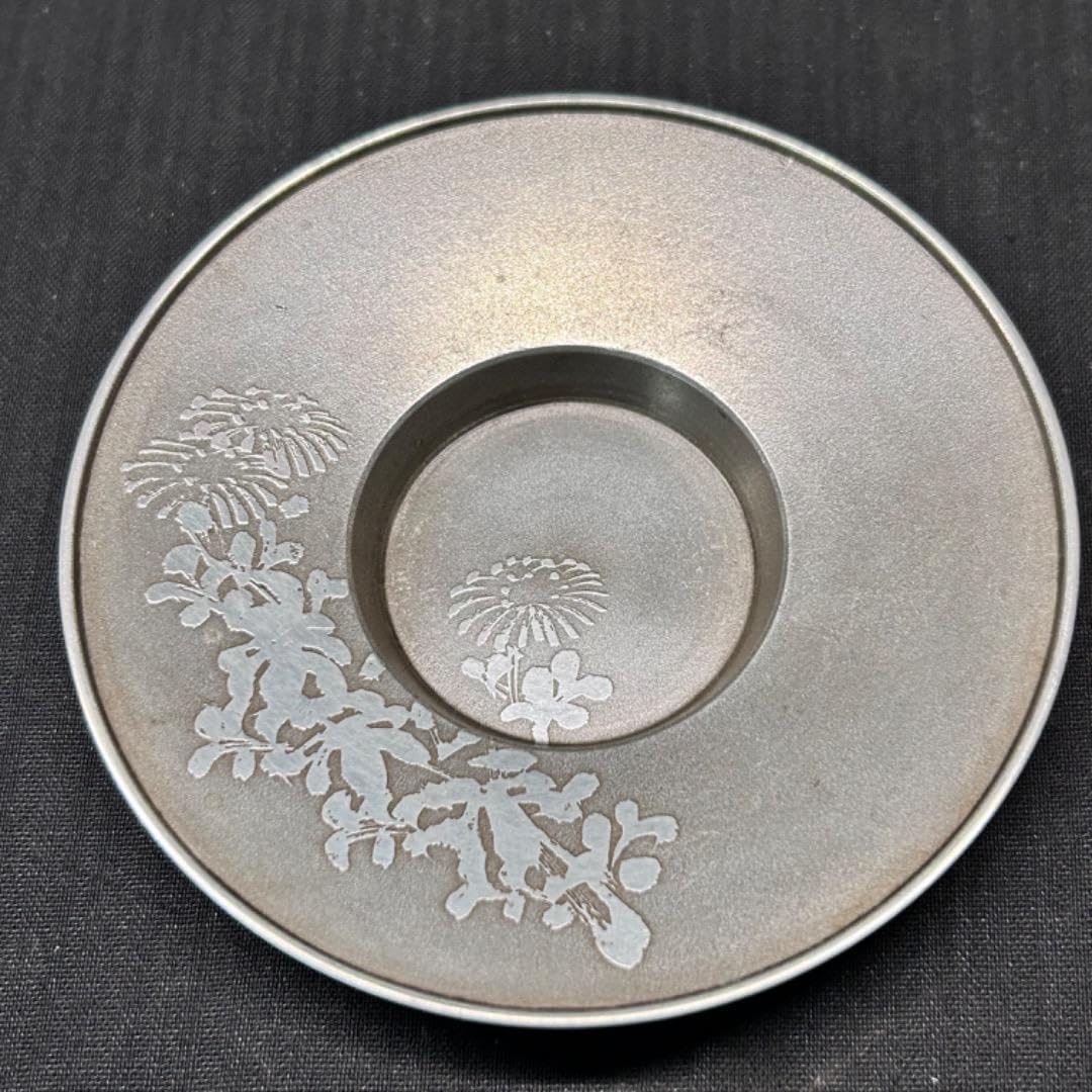 煎茶道具 錫製 間村自造 茶托 錫 こぼし 茶心壺 : 総重530g「茶こぼし