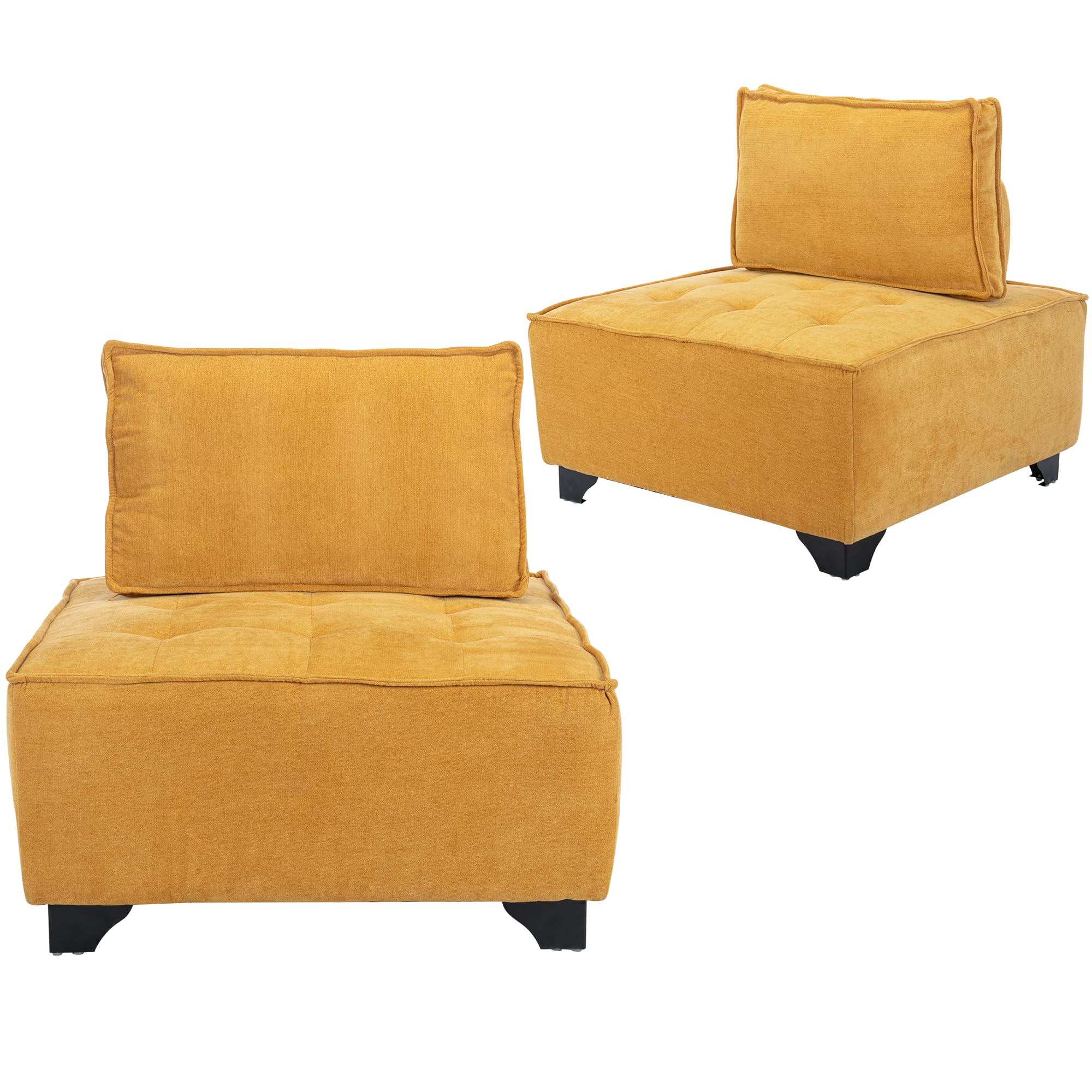 chairus Modern Accent Chairs Set of 2 Chenille Sectional Single Sofa Chair Unique Cube Lounge Chairs with Removable Back & Pillow Comfy Upholstered Couch for Living Room/Bedroom/Club, Yellow