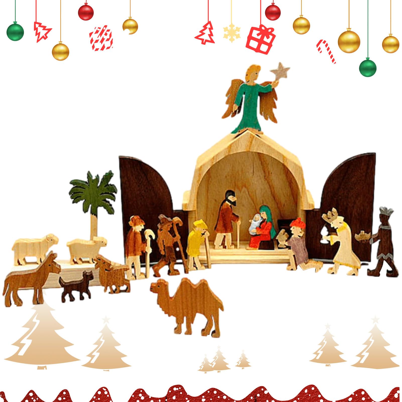 Amazon.co.jp: 木製キリスト降誕セット | 17ピース木製クリスマス