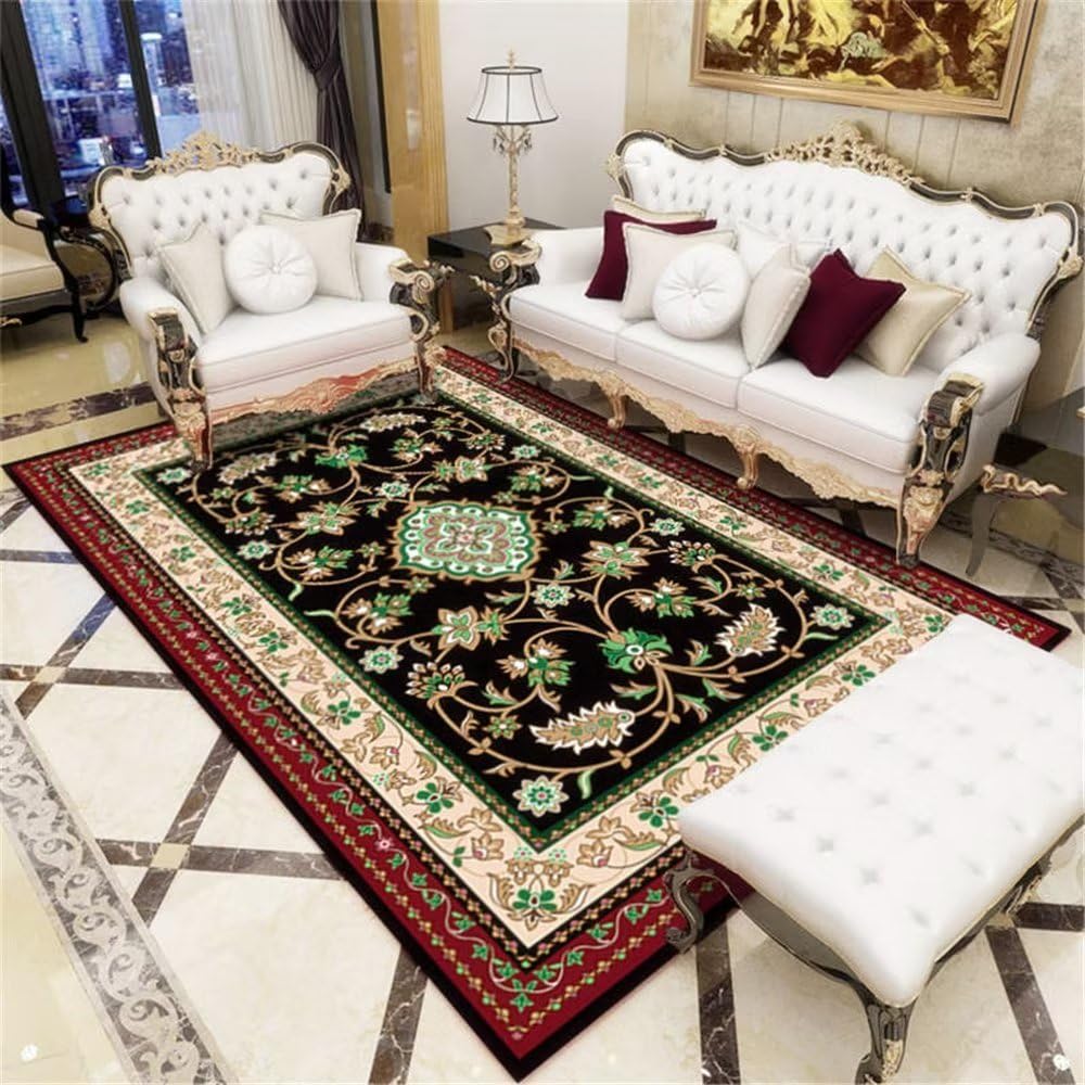 Tapis chambre enfant motif floral et plantes vertes comme descente de lit