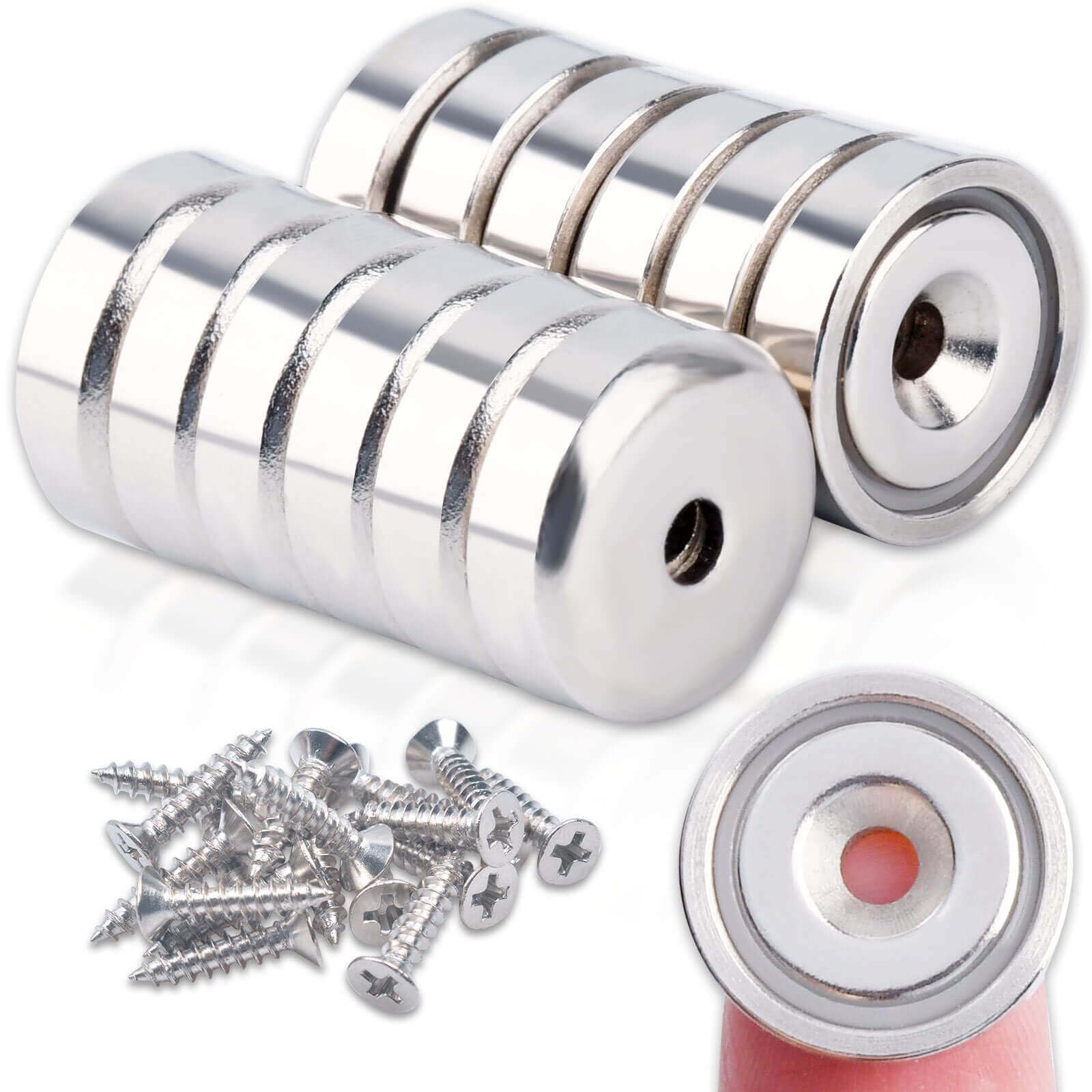12pcs Strong Neodymium Magnet Set including Holes, Countersunk Round Disc, Mounting Screws, Waterproof
