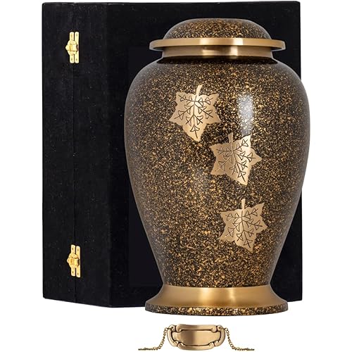 Engraved Leaves - Memorial Jar with Lid and Black Display Case - Engravable Tag Included - Ash Holder for Honoring Loved Ones- Capacity: 200 Cubic Inches