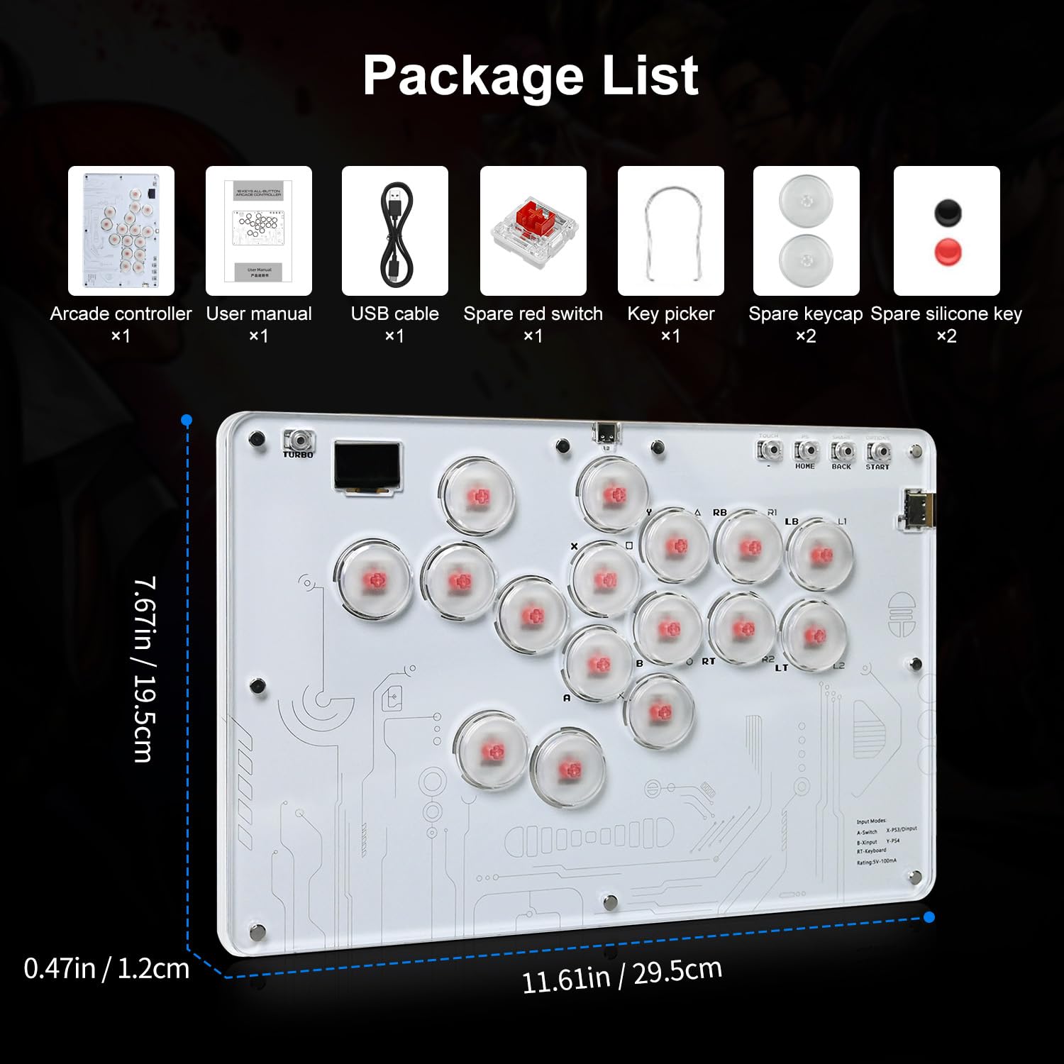 yoxxzus Leverless Arcade Stick 16Keys All-Button Arcade Controller, Wired Leverless Controller Street Fight for PC/PS3/PS4/PS5/Switch/Steam