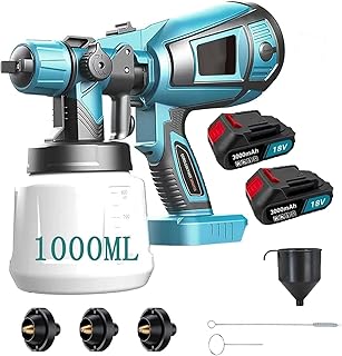 Akku Farbsprühsystem,Kompatibel mit Makita 18V Akkus, Elektro HVLP Lackierpistole mit 3 Düsen, 3 Spritzmuster,1000ml Farbsprühgerät,Hohe Leistung，zum Streichen (2x3000mAh Akku)