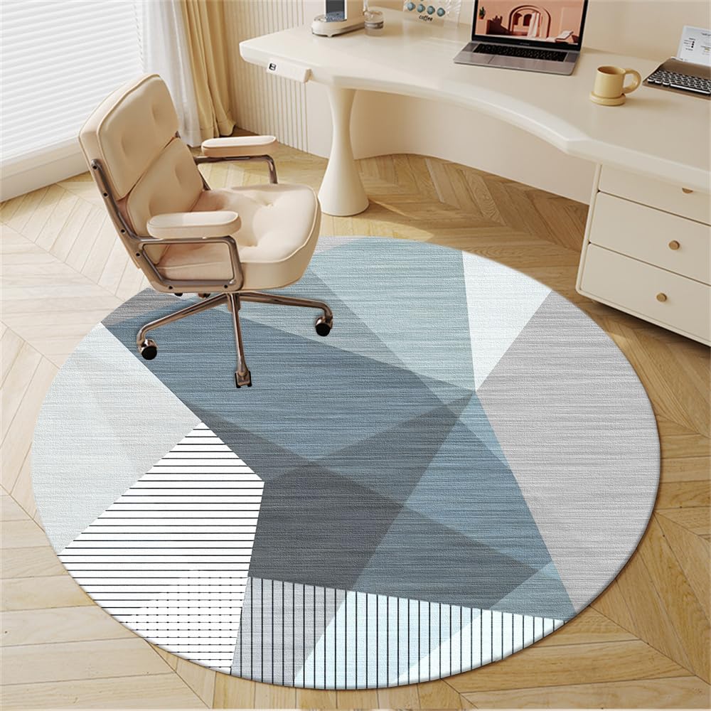 Odot Office Chair Mat for Carpeted and Hardwood Floor Protector, Round Non-Slip Computer Gaming Rolling Chair Desk Mat Multi-Purpose Protection Carpet for Wooden Floors (Blue geometry,140cm) — image 1
