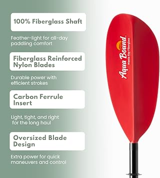 AQUA BOUND Manta Ray Fiberglass 2-Piece Snap-Button Kayak Paddle - Fiberglass Shaft, Reinforced Nylon Blades, Snap-Button Ferrule 0/60 Feathering for Touring and Recreation