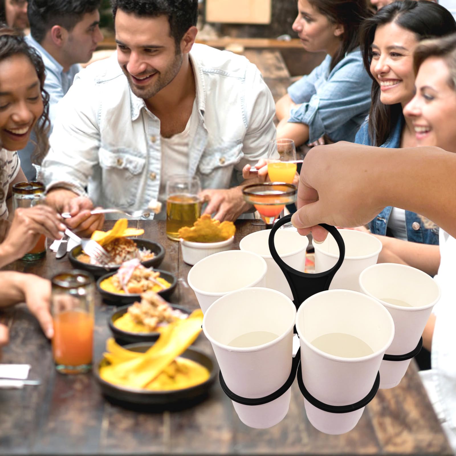 Foldable Cup Rack, Space-Saving 360° Rotating Fold Away Cup Carrier, Easy-Bring 6-in-1 Cups Holder for Camping Parties Picnic Outdoor Activities (Black, 4pc)