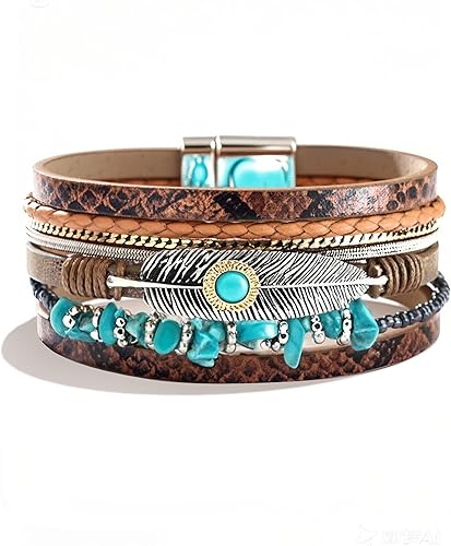 Frodete Turquoise Western Jewelry Beaded Stretch Bracelet Stackable Boho Beach L