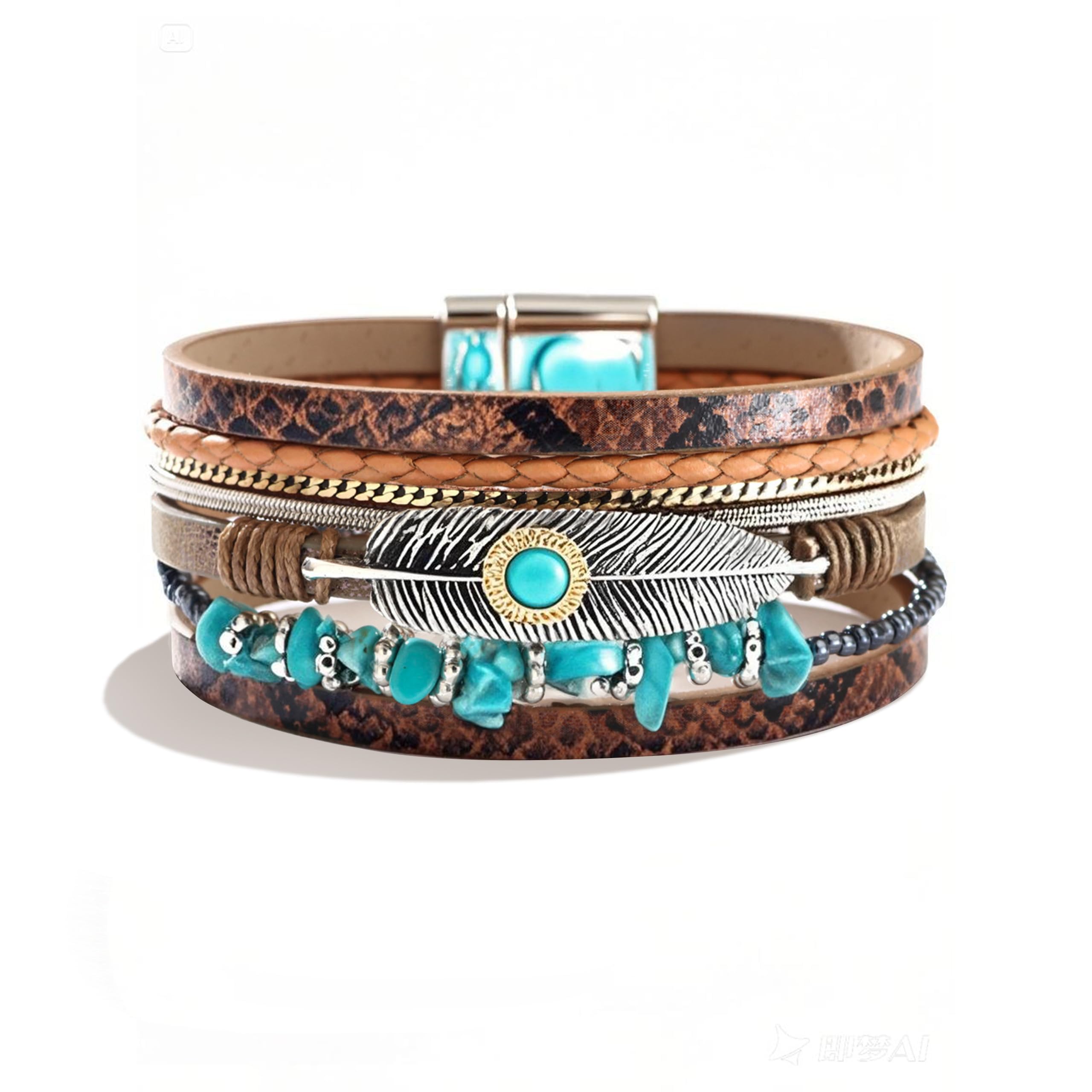 Long tiantian Boho Leather Wrap Bracelets Western Bracelets for Women Stackable Starfish Crystal Pearl Turquoise Leather Bracelet With Clasp Jewelry