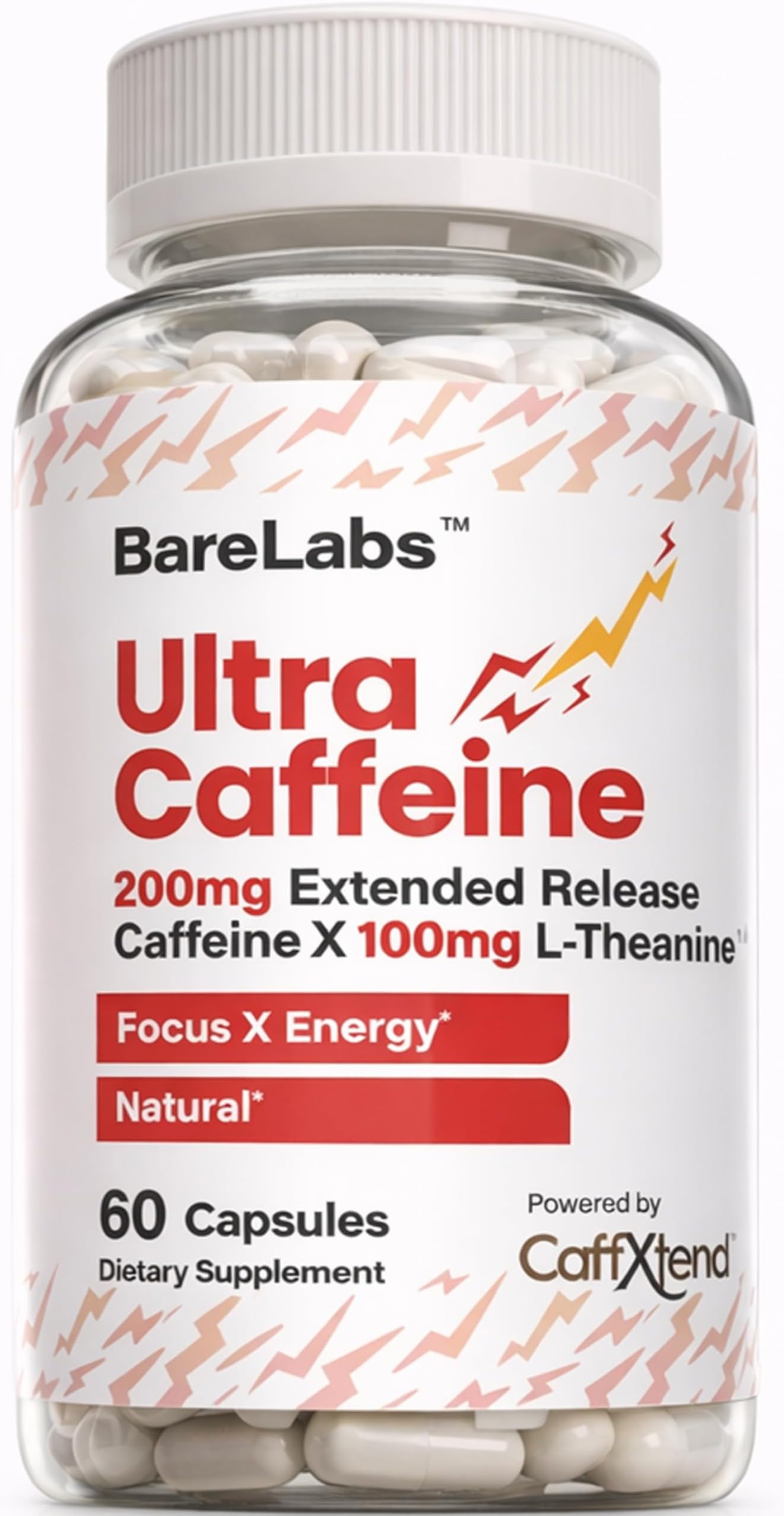 Extended Release Caffeine Pills + L-Theanine + 200mg for Energy & Focus + No Jitters, No Crash + Natural Caffeine Supplement - 60 Capsules