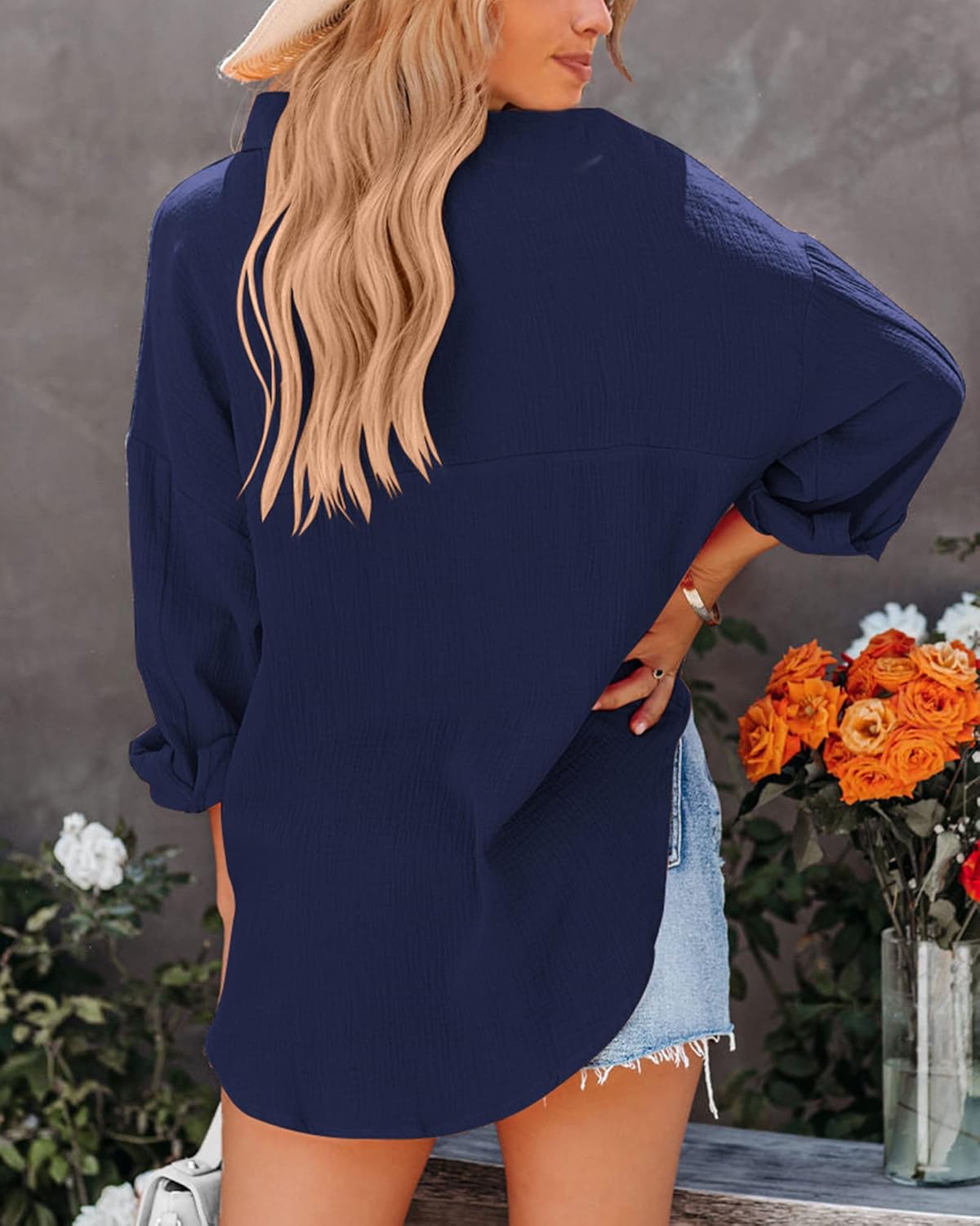 NOLLSOM Casual Shirts for Women Long Sleeve Button Down Blouses Spring 2026 Solid Color Trendy Tops with Pocket - Image 7