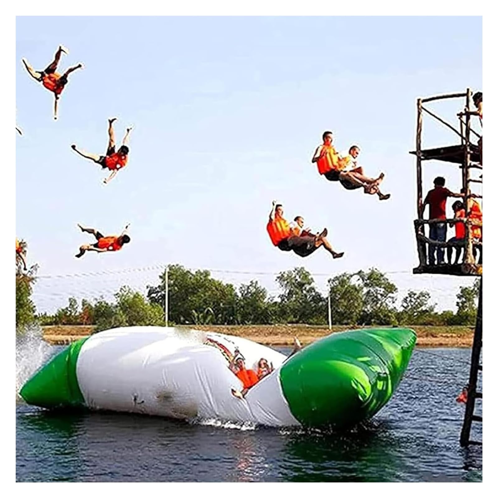 asdchZen Inflatable Water Trampoline and Bouncer with Catapult for Aquatic Fun (10 * 19.6ft)