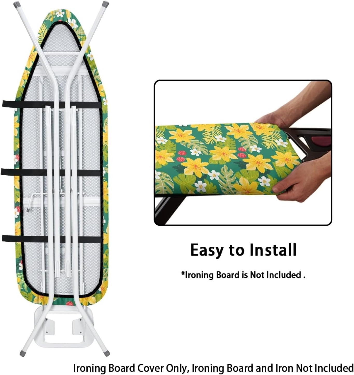 Flowers Ironing Board Cover,16"x55" Standard Ironing Board Cover with Elastic Edge and Hook and Loop Fasteners, Scorch & Stain Resistant, Polyester Home Ironing Board Covers, Soft Flower Wash