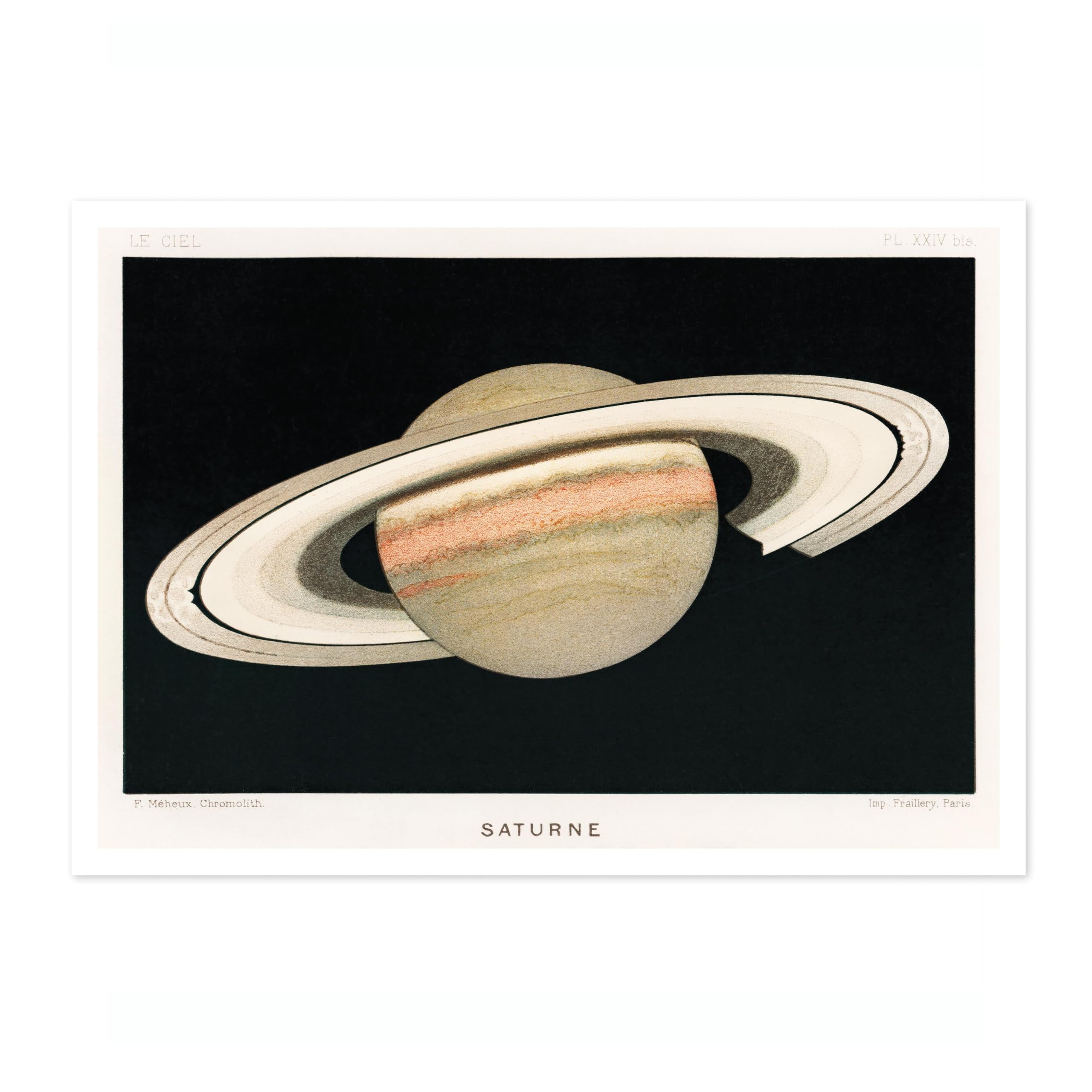 Lithograph Of Saturn Vintage Space Poster, Retro Astronomy Illustration Print, Galaxy Planet Nasa Wall Art Painting Universe Moon Eclipse Office Home Decor, A3 (Print Only) - 42x29.7cm — image 1