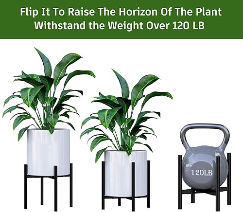 Miniatura 3 de Soporte ajustable para plantas individuales para interiores alto extensible de mediados de siglo soporte para plantas bohemio de metal negro para