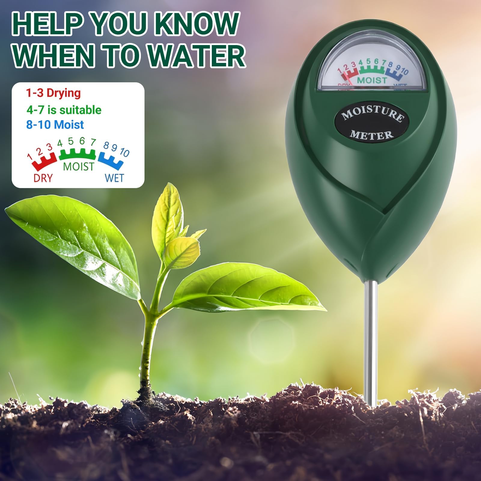 medidor Humedad Plantas, Higrometro de Suelo para Interior y Exterior, Monitor de Riego con Esfera Grande y Precisa, No Requiere Baterías, Cuida Tus Flores y Jardín con Eficiencia Gadget