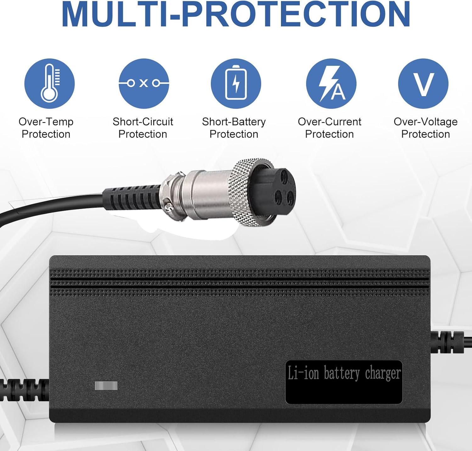 54.6V 2A (120W) 3 Prong Scooter Charger for Evercross H5/ Vsett 8, 8+, 9+(NOT for 9)/ JOYOR S5, G5, Y7-S/for KAABO Mantis 8, 8 Pro/Zero 8, 9 for 48V Lithium Li-ion Battery with 3 Holes Connector