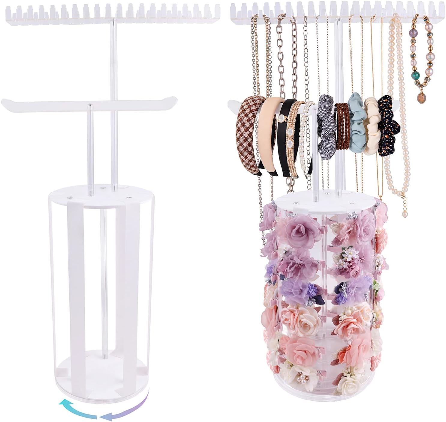 cherrboll Rotating Hair Bows Holder Stand, Headbands Organizer Scrunchies Claw Clips Rack Display Necklace Bracelet Hanger, Hair Accessories Storage Nursery Room Decor for Baby Toddler Girls