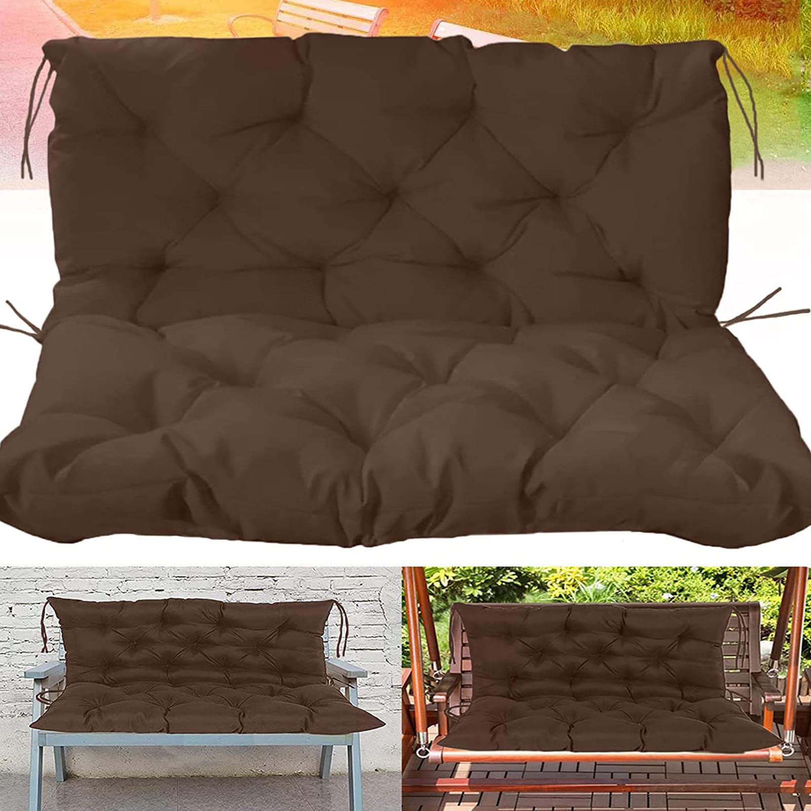 Coussins de balançoire de jardin haut de gamme marron 2 et 3 places avec dossier en tissu épais