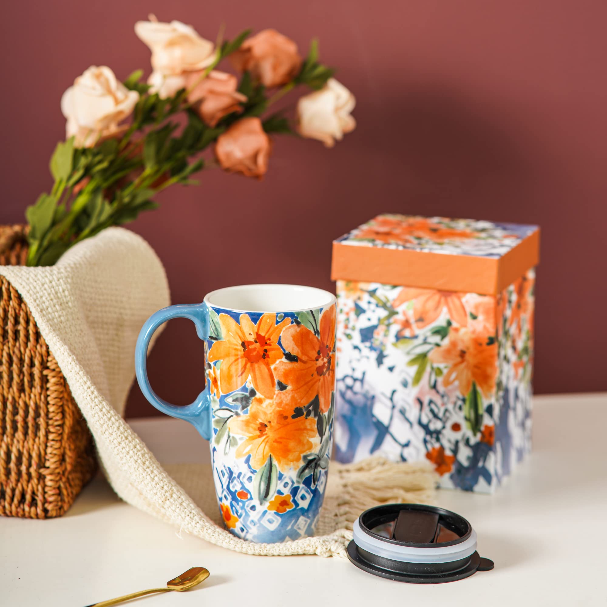 Topadorn Ceramic Travel Mug with Lid Coffee Mug with Gift Box Latte Mug Coffee Cup, 17oz Large Capacity Mug Home Office Gift - Image 3
