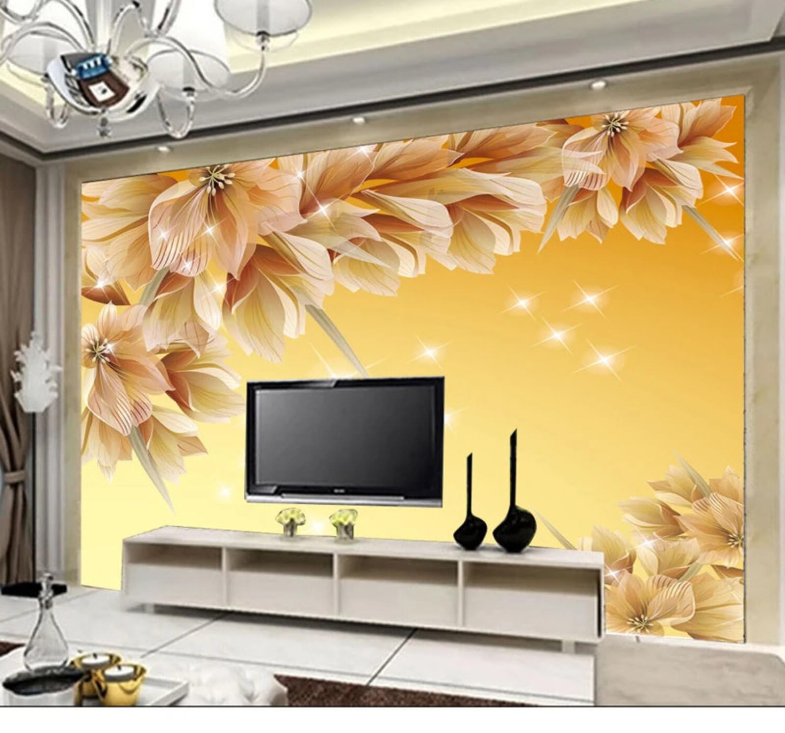 Tzxztt Minimalist Three Dimensional Creative Aesthetic Flowers Modern 3D Wallpaper Premium Textured Silk Neutral Tones Material Ideal for Living Room Bedroom-430cm×300cm