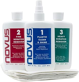 NOVUS-PK1-8OZ-PM, Plastic Clean & Shine #1, Fine Scratch Remover #2, Heavy Scratch Remover #3, and Extra Polish Mates Pac...