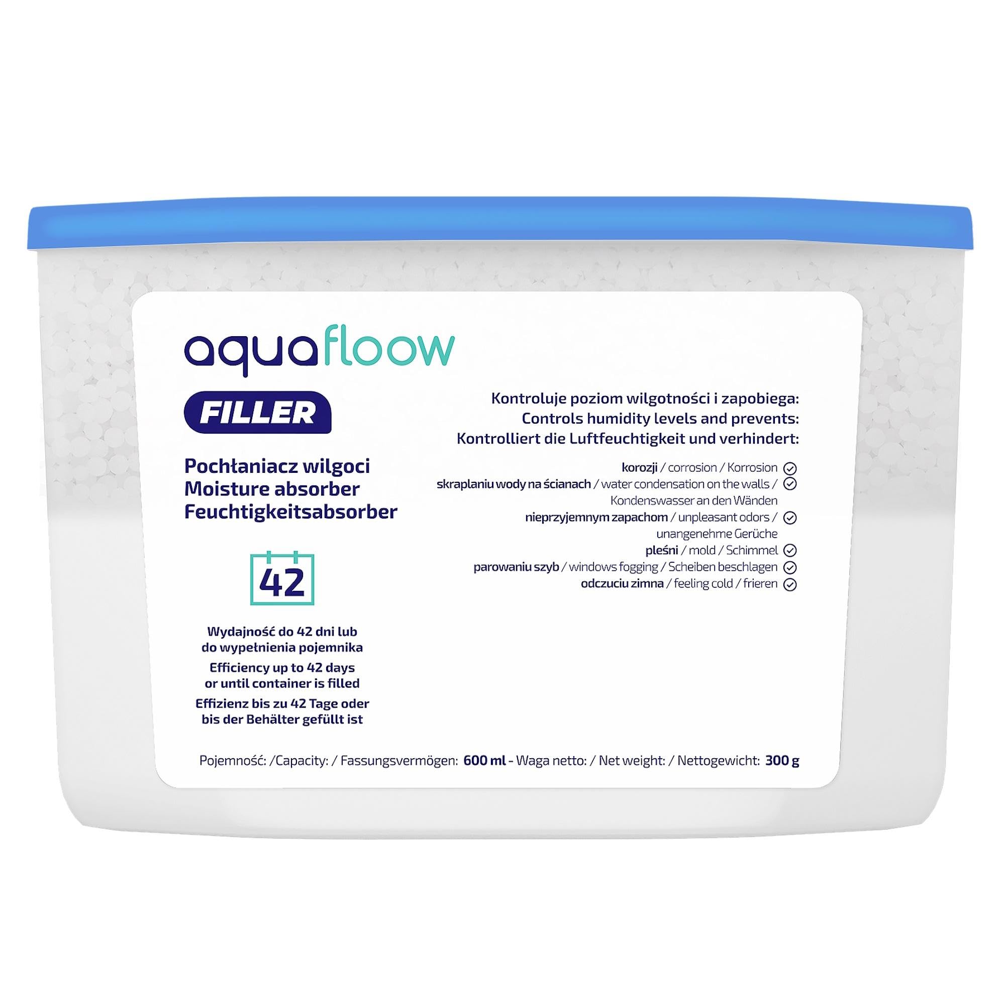 Aquafloow Osuszacz powietrza do domu, 600 ml, pochłaniacz wilgoci o powierzchni osuszania 9 m³, osuszacz powietrza do kuchni, szafki, łazienki i piwnicy - 6 sztuk